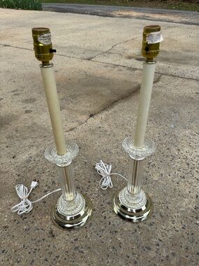 Hot in Hollywood Glass Column Table Lamps in Cream and Brass